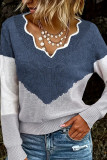 Large Size Long Sleeved Contrasting Knitted Sweater