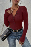 V-neck Long Sleeved Solid Color Knitted Sweater