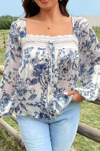 Large Size Square Neck Long Sleeved Chiffon Shirt