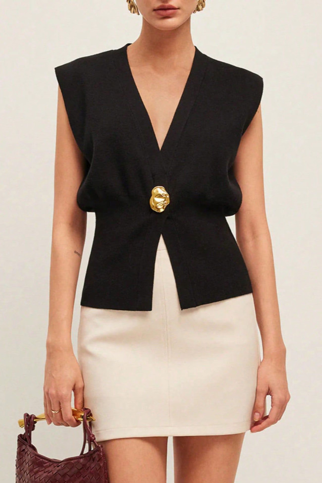 Solid Color Deep V-neck Sleeveless Vest