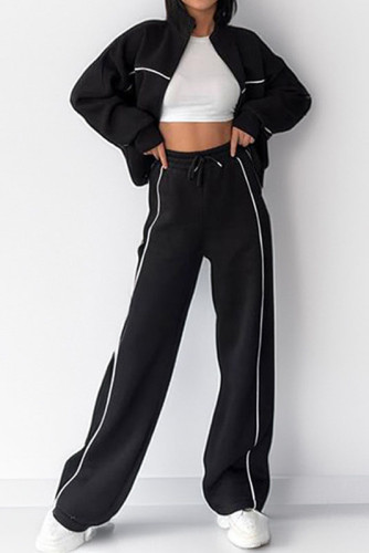 Zipper Cardigan Wide Leg Pants Two-piece Set