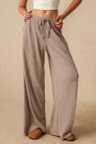 Solid Color Elastic High Waisted Wide Leg Pants