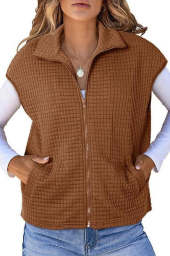 Solid Color Zipper Short Sleeved Cardigan Vest
