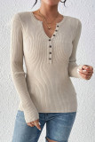 V-neck Long Sleeved Solid Color Knitted Sweater