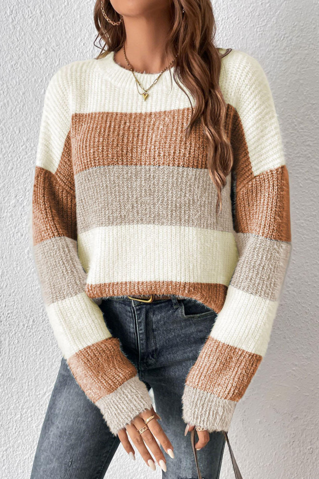 Striped Long Sleeved Round Neck Sweater