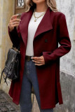 Solid Color Lapel Long Sleeved Woolen Coat