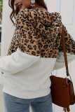 Large Size Plush Leopard Print Hooded Sweatshirt