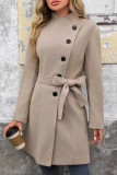Solid Color Lapel Long Sleeved Woolen Coat