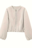 Round Neck Short Solid Color Long Sleeve Jacket