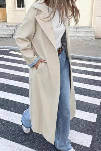 Solid Color Lapel Long Sleeved Trench Coat Jacket