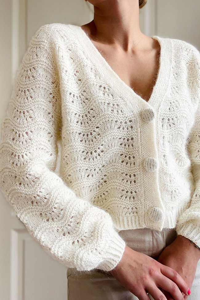 Hollow Out Long Sleeved V-neck Cardigan Sweater