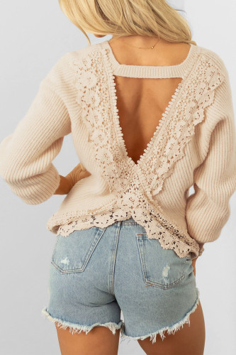 Lace Backless Long Sleeved Sweater
