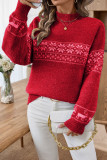 Christmas Snowflake Print Round Neck Sweater