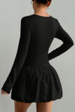 Solid Color Long Sleeved Round Neck Dress