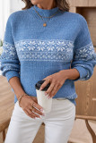 Christmas Snowflake Print Round Neck Sweater