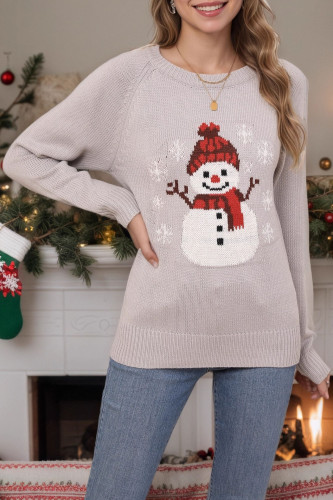 Christmas Snowman Round Neck Long Sleeved Sweater