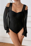 Square Collar See Through Long Sleeved Jumpsuit