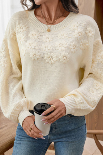 Daisy 3D Embroidered Round Neck Sweater