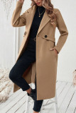 Solid Color Lapel Long Sleeved Woolen Coat