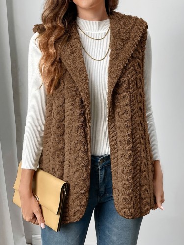 Plush Sleeveless Hooded Cardigan Vest