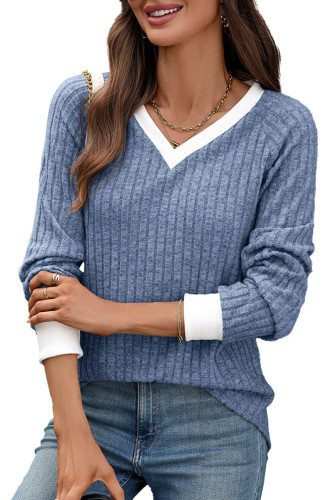 V-neck Loose Long Sleeved T-shirt