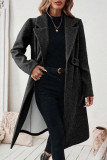 Solid Color Lapel Long Sleeved Woolen Coat