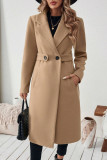 Solid Color Lapel Long Sleeved Woolen Coat