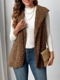 Plush Sleeveless Hooded Cardigan Vest