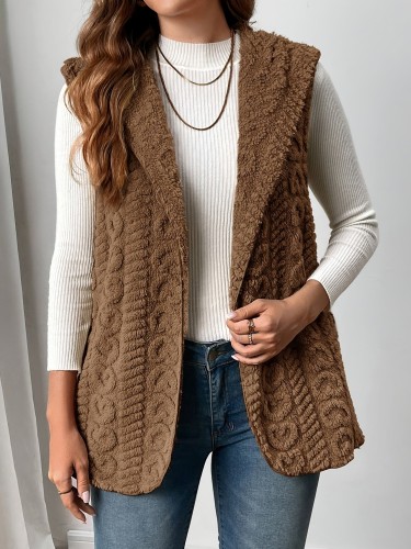 Plush Sleeveless Hooded Cardigan Vest
