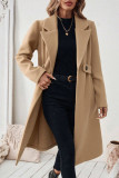 Solid Color Lapel Long Sleeved Woolen Coat