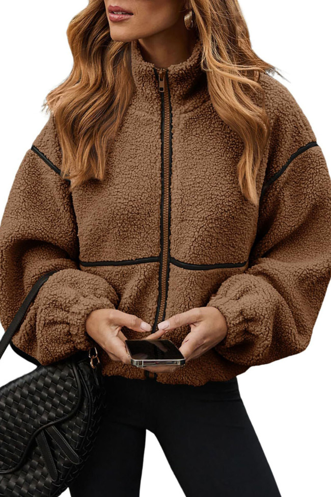 Lamb Wool Long Sleeved Zipper Cardigan Jacket