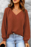V-neck Long Sleeved Solid Color Knitted Sweater