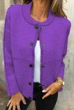 Striped Round Neck Long Sleeved Woolen Coat