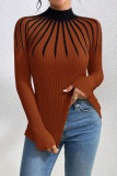 Half High Collar Striped Long Sleeved Sweater