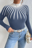 Half High Collar Striped Long Sleeved Sweater