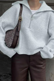 Zipper Lapel Solid Color Long Sleeve Sweater