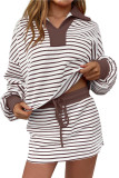 V-neck Striped Shirt Short Skirt Two-piece Set