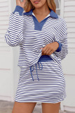 V-neck Striped Shirt Short Skirt Two-piece Set