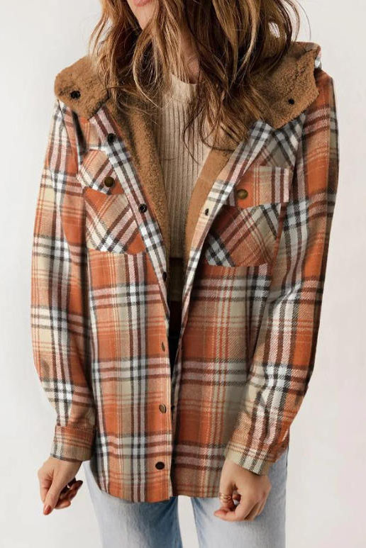 Checkered Printed Long Sleeved Hooded Jacket