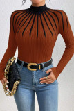 Half High Collar Striped Long Sleeved Sweater