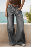 Solid Color Loose Straight Leg Jeans
