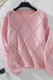 Lingge Sequin Hollow Long Sleeved Knitted Sweater