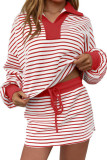 V-neck Striped Shirt Short Skirt Two-piece Set