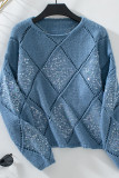 Lingge Sequin Hollow Long Sleeved Knitted Sweater