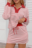 V-neck Striped Shirt Short Skirt Two-piece Set