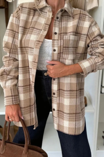 Checkered Printed Long Sleeved Lapel Shirt