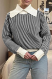 Retro Half High Collar Striped Sweater