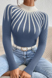 Half High Collar Striped Long Sleeved Sweater