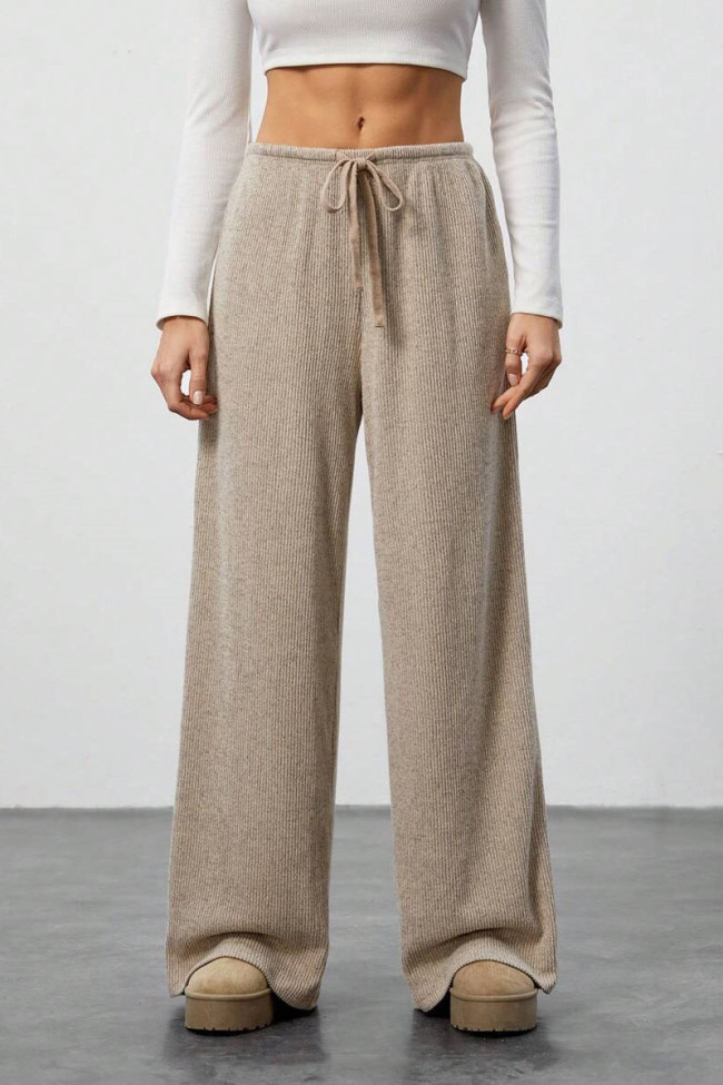 Solid Color Drawstring Waist Straight Leg Pants
