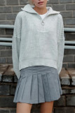 Zipper Lapel Solid Color Long Sleeve Sweater